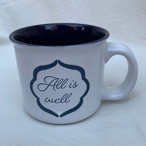 All Is Well 18 Ounce Large Coffee Tea Cocoa Mug White Navy Blue Interior Used
